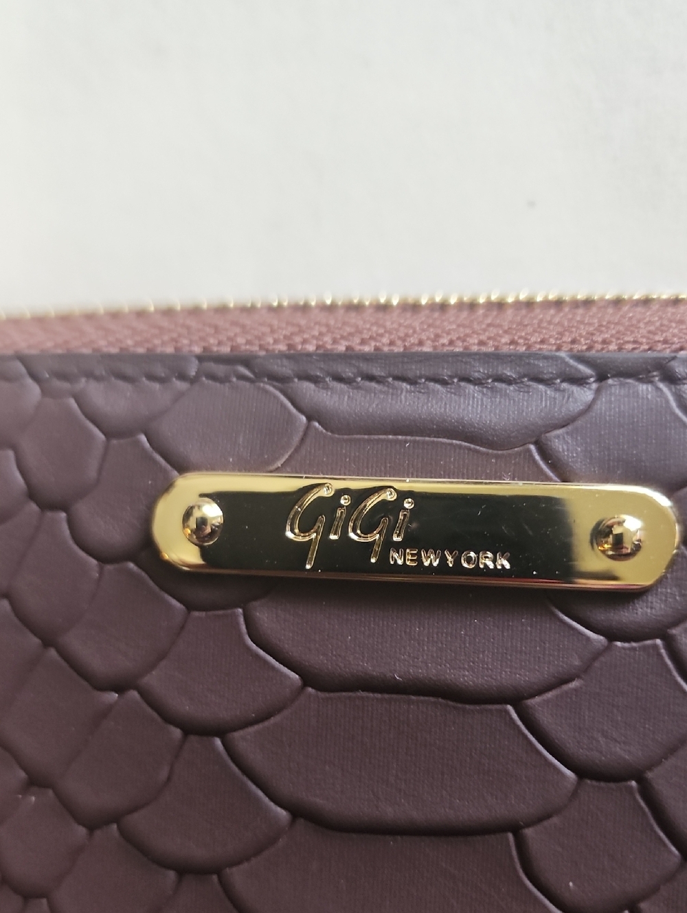 GiGi New York Plum Embossed Zip Wallet with Gold Plaque - Picture 2 of 9